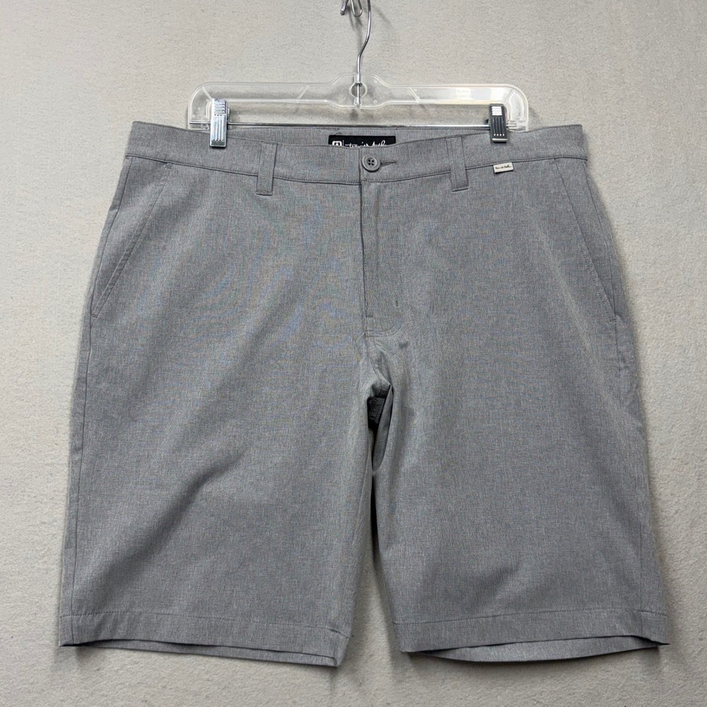 TravisMathew Golf Shorts Mens 35 Grey Beck Performance Stretch Micro Pattern